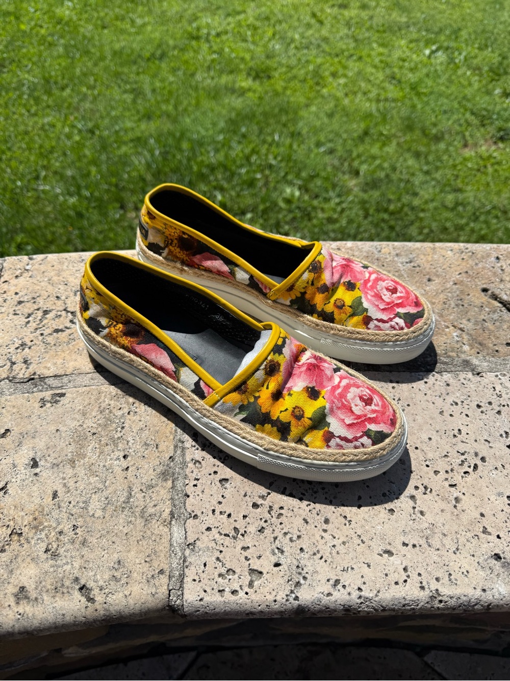Dolce & Gabbana Floral Canvas Espadrilles in Yellow and Pink sz 38